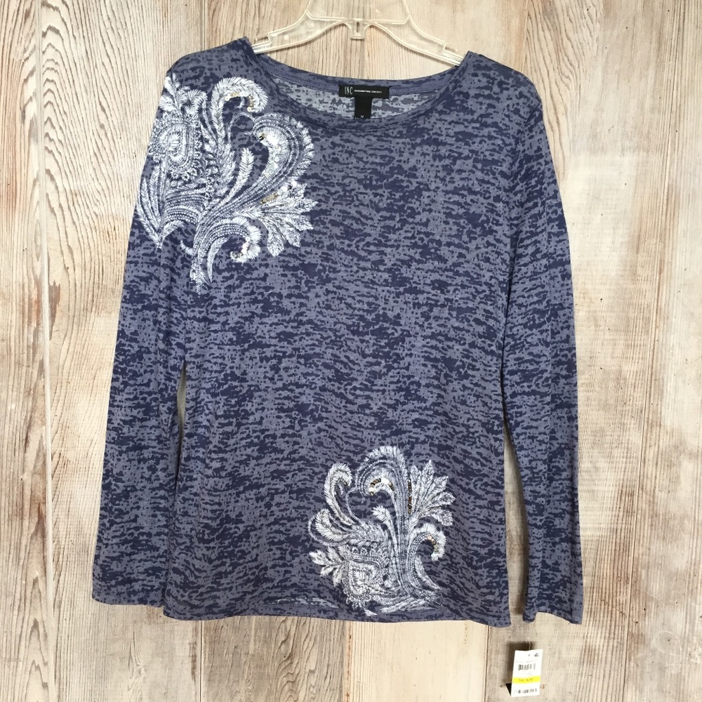 INC Dusty Denim Long Sleeve Top M